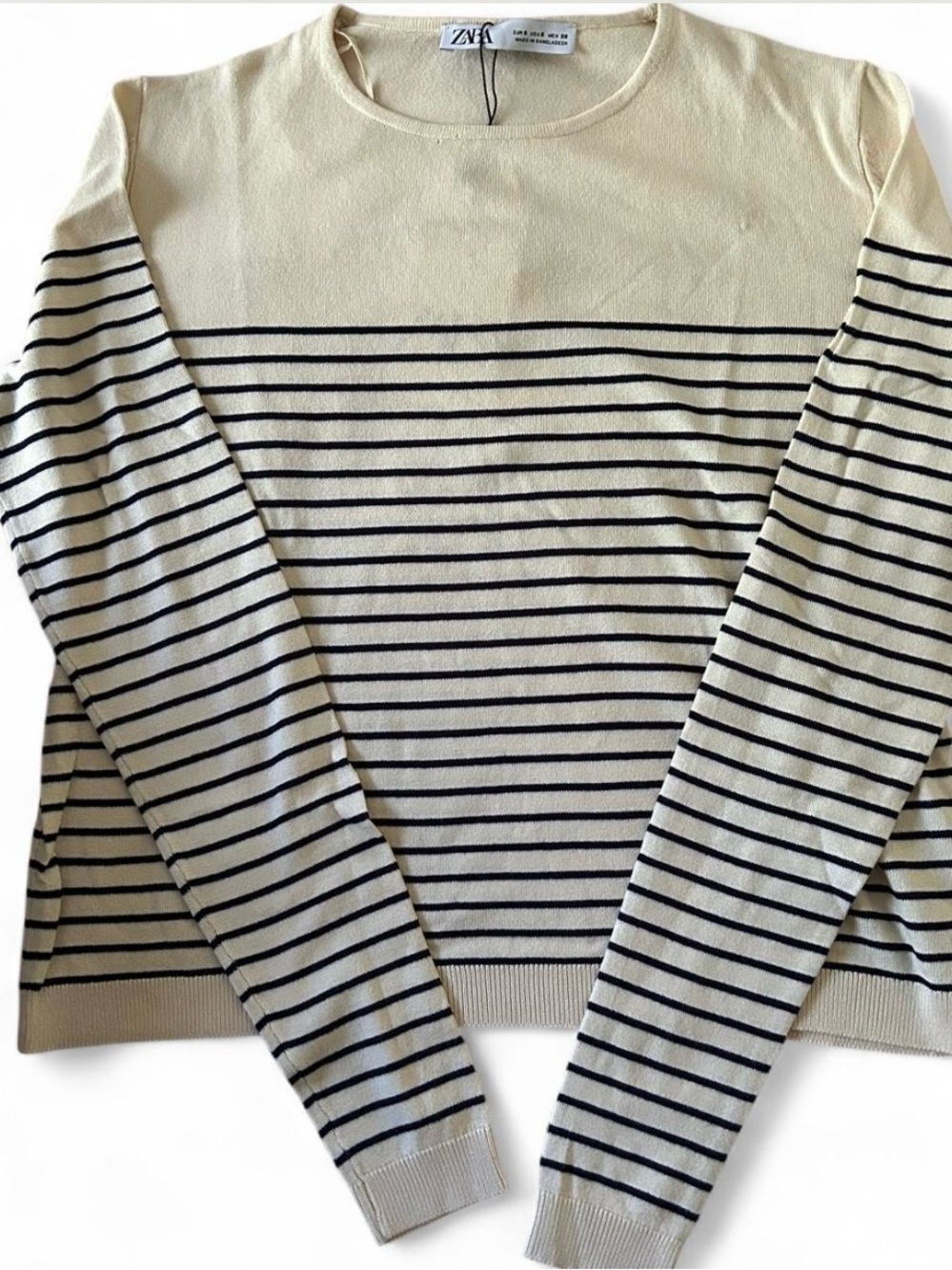nwt cream and navy striped zara lightweight sweater